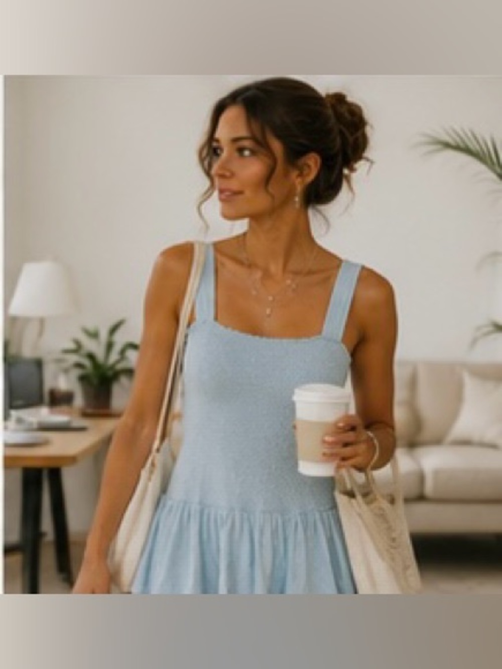 NWT American Eagle Sunchaser Knit Smocked Drop Waist Mini Dress Blue Size S - Picture 7 of 11